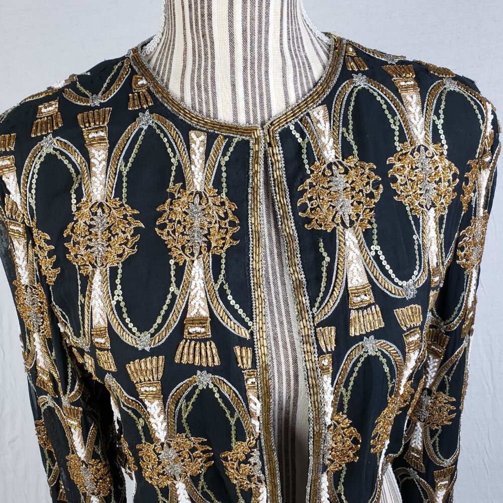 Vintage A.J.BARI Silk Jacket Blazer Beaded Sequined Bohemian size S Baroque Boho - Picture 6 of 15